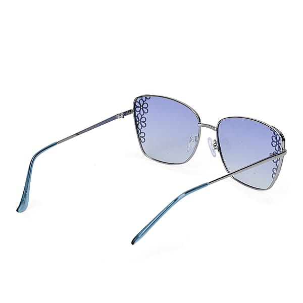 Flower Design UV400 Polarized Sunglass With Storage Bag- Light Blue