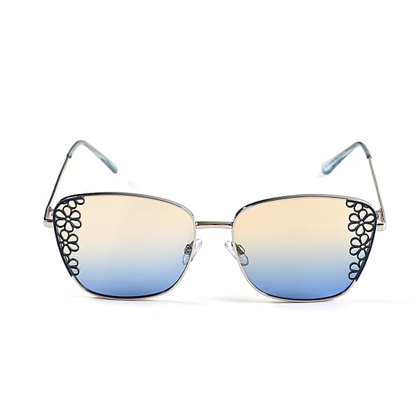 Flower Design UV400 Polarized Sunglass With Storage Bag- Yellow And Blue