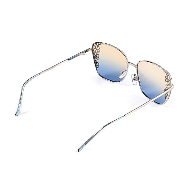 Flower Design UV400 Polarized Sunglass With Storage Bag- Yellow And Blue