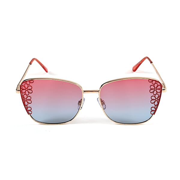 Flower Design UV400 Polarized Sunglass With Storage Bag- Pink And Blue