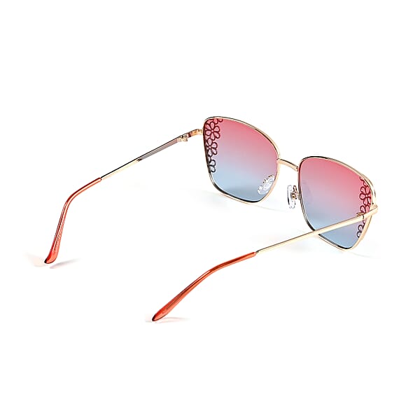 Flower Design UV400 Polarized Sunglass With Storage Bag- Pink And Blue