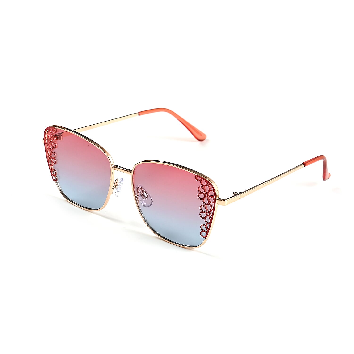Flower Design UV400 Polarized Sunglass with Storage Bag- Pink and Blue