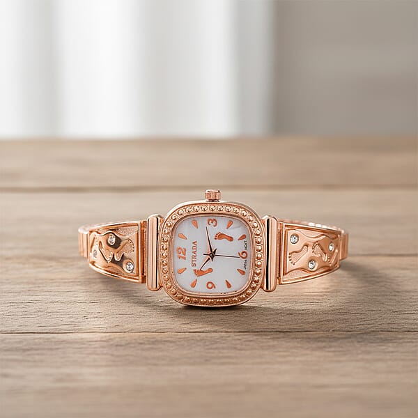 Foot Print In The Sand Strada Japanese Movement Simulated MOP Dial Watch In Rosetone And Stainless Steel