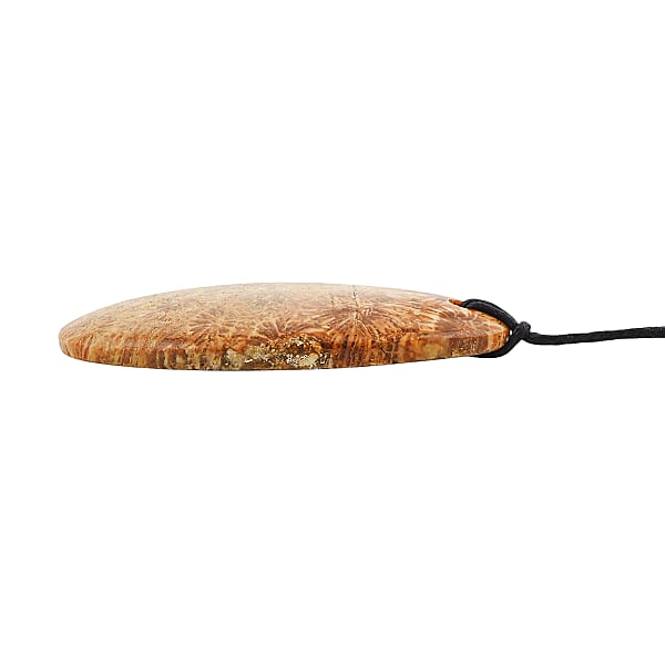 Freeform Hand Polished Coral Fossil Jasper 64.00 Ctw With Adjustable Black Cord Necklace