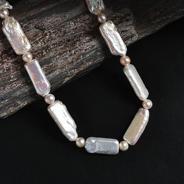 Fresh Water Pearl Necklace In Rhodium Over Sterling Silver 18 Inches