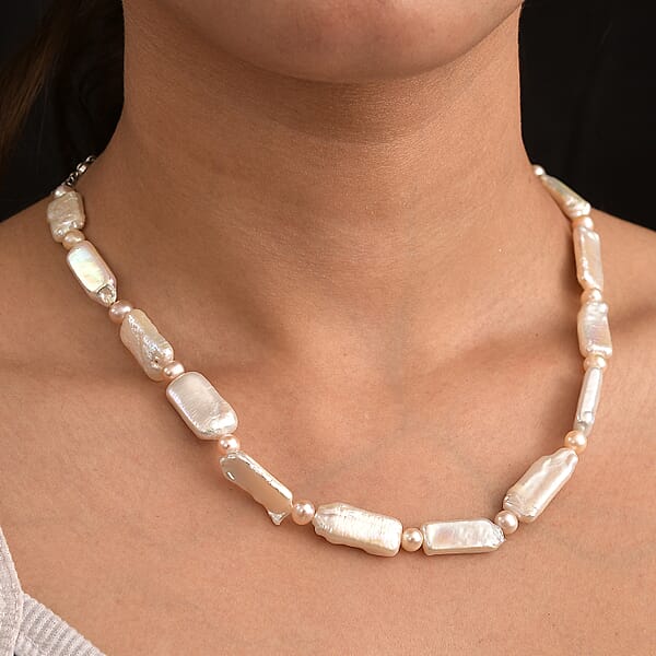 Fresh Water Pearl Necklace In Rhodium Over Sterling Silver 18 Inches
