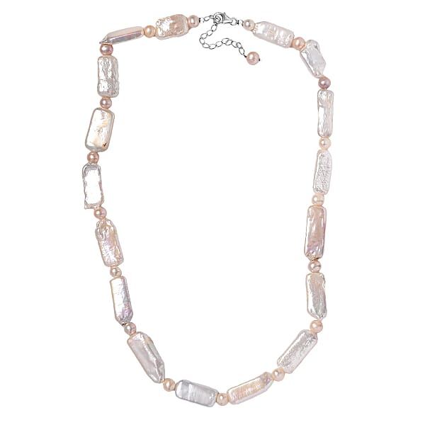 Fresh Water Pearl Necklace In Rhodium Over Sterling Silver 18 Inches