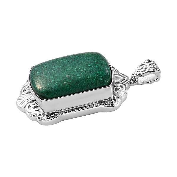 Freshened Malachite 21.20 Ctw Solitaire Pendant Without Chain In Platinum Over Copper With Magnet