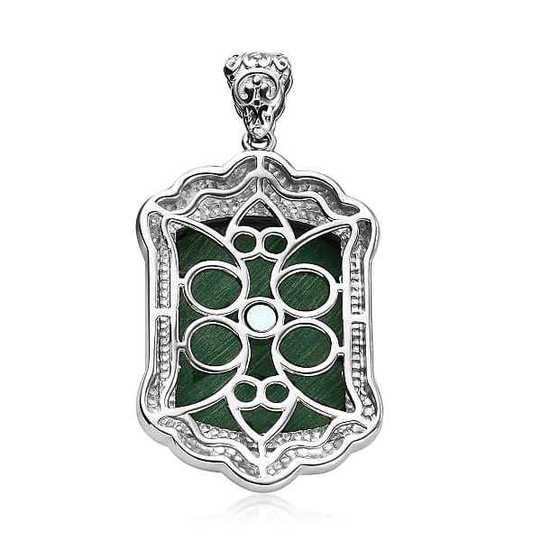 Freshened Malachite 21.20 Ctw Solitaire Pendant Without Chain In Platinum Over Copper With Magnet