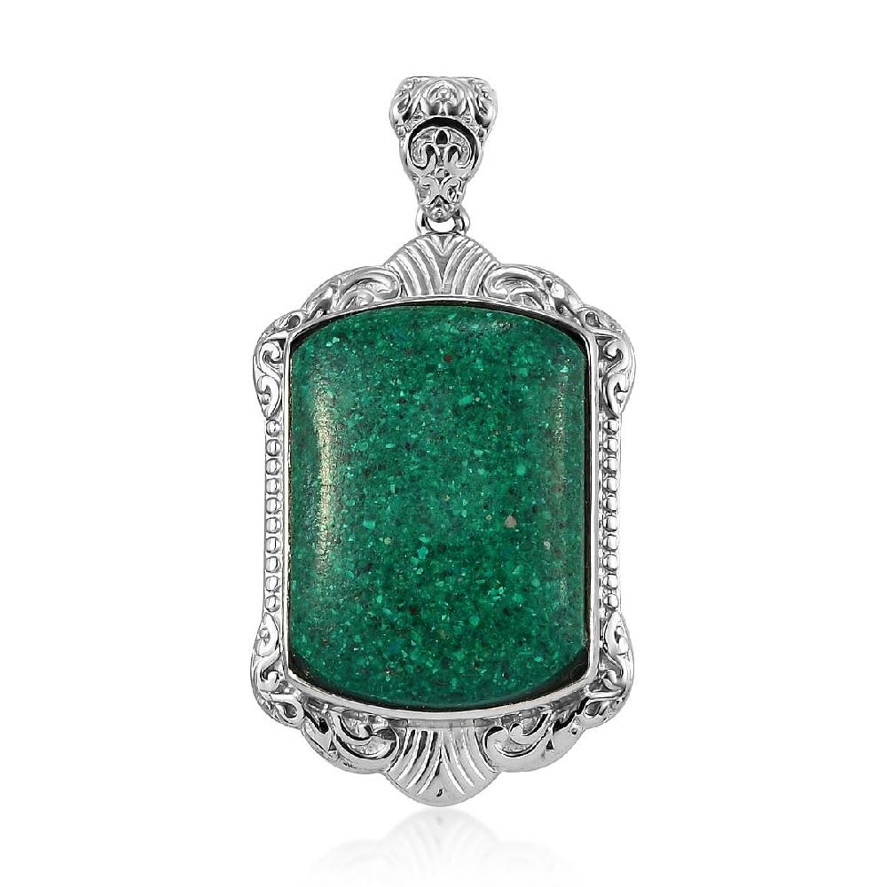 Freshened Malachite 21.20 ctw Solitaire Pendant without Chain in Platinum Over Copper with Magnet