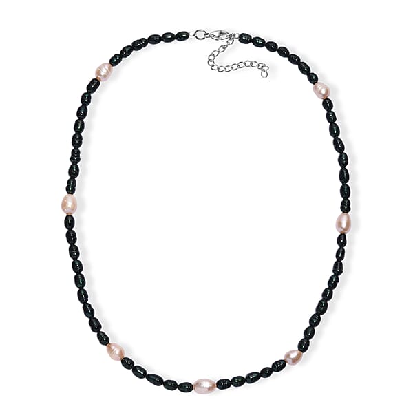 Freshwater Pearl And Green Dyed Pearl Necklace In Stainless Steel 18 Inches