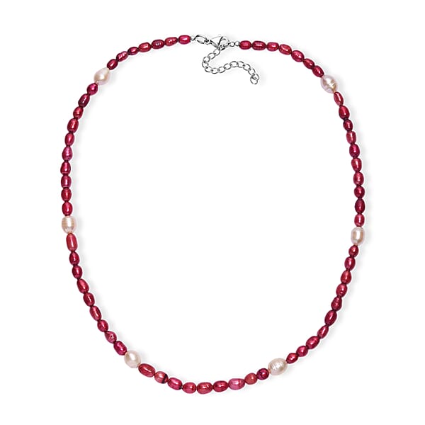 Freshwater Pearl And Red Dyed Freshwater Pearl Necklace In Stainless Steel 18 Inches