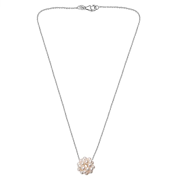 Freshwater Pearl Floral Necklace In Rhodium Over Sterling Silver 20 Inches