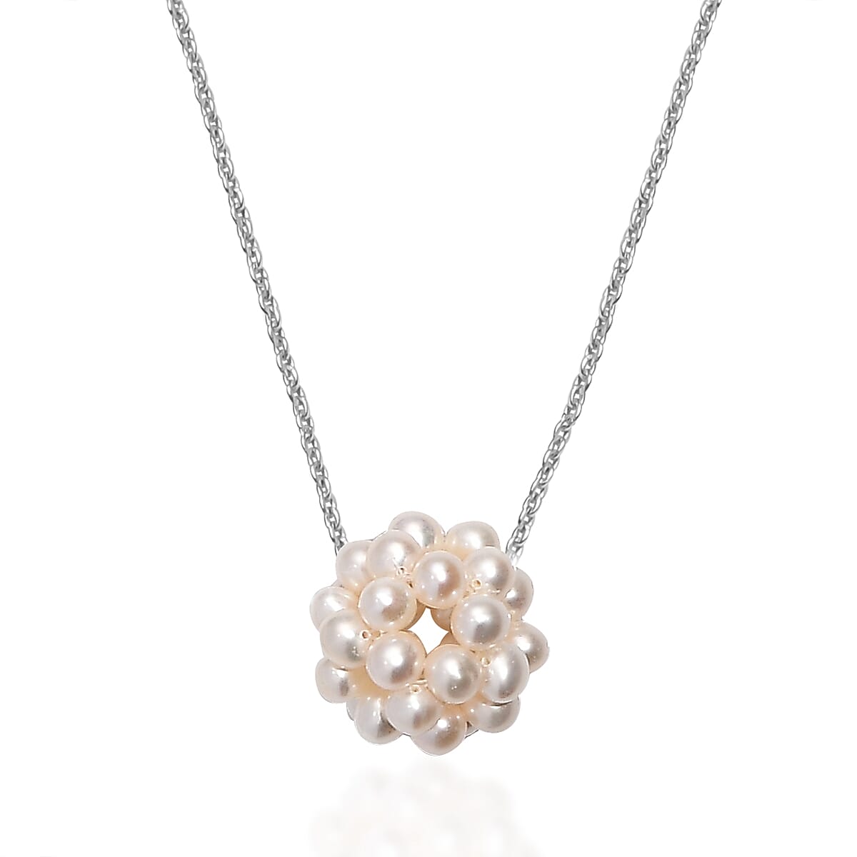 Freshwater Pearl Floral Necklace in Rhodium Over Sterling Silver 20 Inches