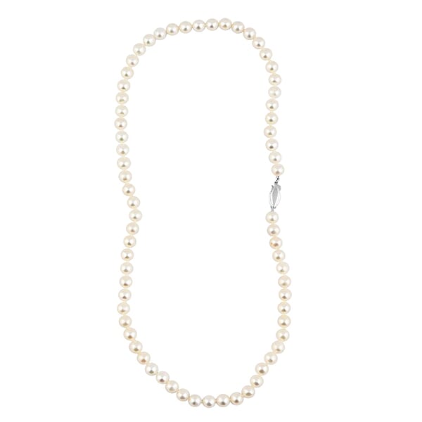 Freshwater Pearl Marquise Clasp Necklace In Silvertone 18 Inches