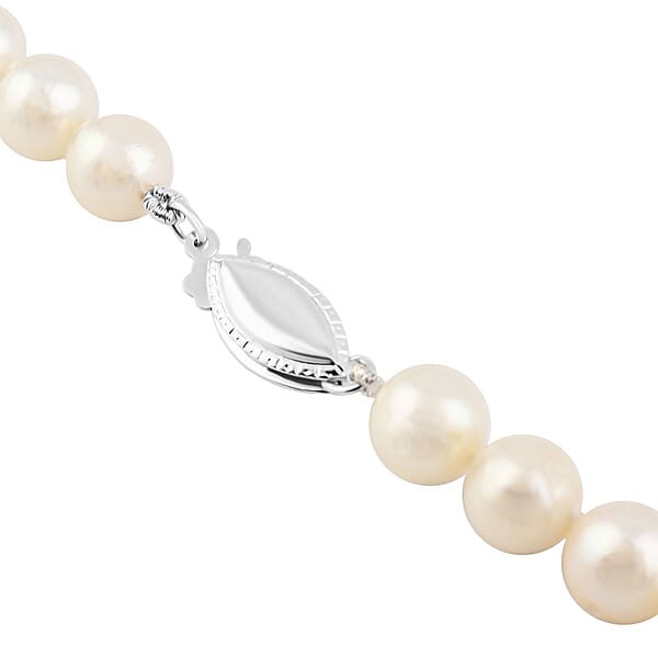 Freshwater Pearl Marquise Clasp Necklace In Silvertone 18 Inches
