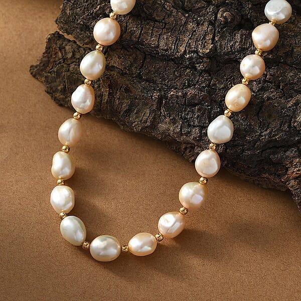 Freshwater Pearl Necklace In 18K Vermeil Yellow Gold Over Sterling Silver 18 Inches
