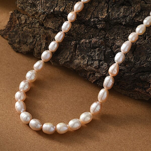 Freshwater Pearl Rice Shape Necklace In 18K Vermeil Yellow Gold Over Sterling Silver 18 Inches