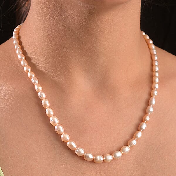 Freshwater Pearl Rice Shape Necklace In 18K Vermeil Yellow Gold Over Sterling Silver 18 Inches