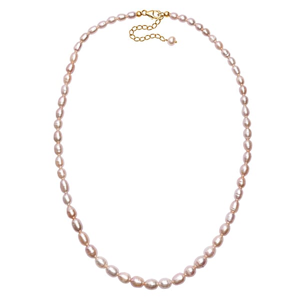 Freshwater Pearl Rice Shape Necklace In 18K Vermeil Yellow Gold Over Sterling Silver 18 Inches