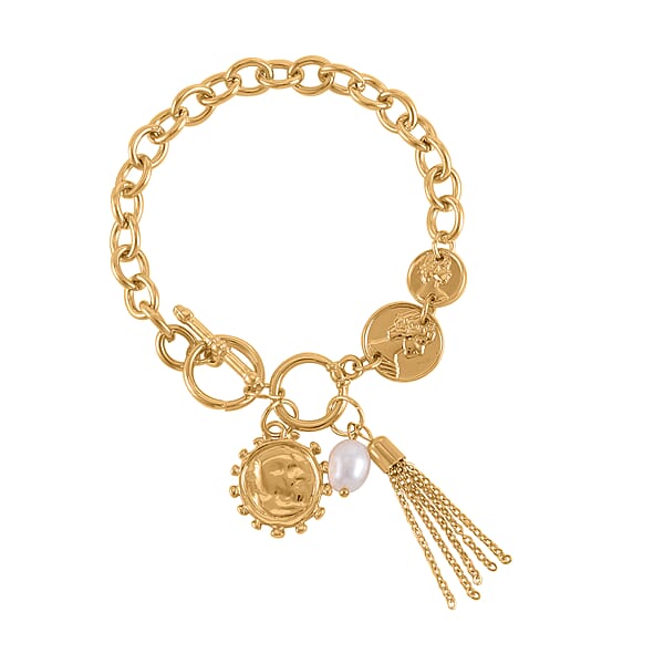 Freshwater Pearl Toggle Clasp Bracelet (7.50In) And Dangle Earrings In Goldtone