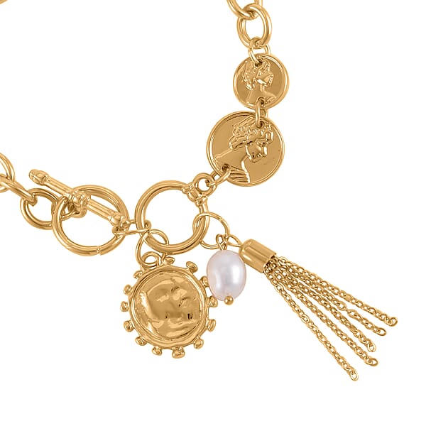 Freshwater Pearl Toggle Clasp Bracelet (7.50In) And Dangle Earrings In Goldtone