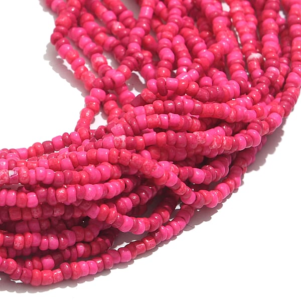 Fuchsia Seed Beaded Multi Strand Necklace (24 Inches) In Goldtone