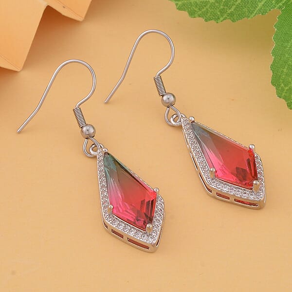 Fusion Multi Color Glass And Simulated Diamond Kite Earrings In Silvertone