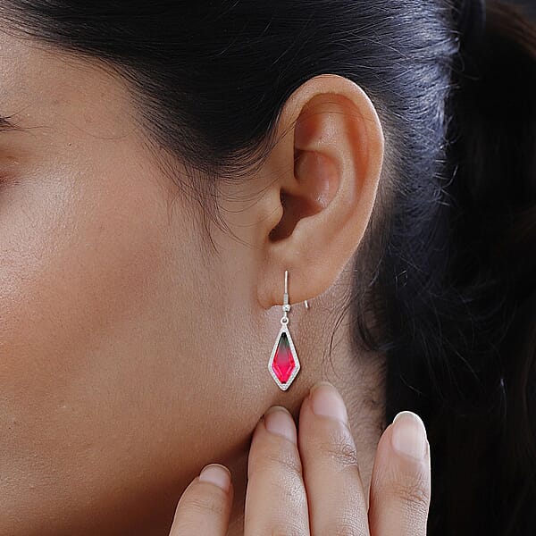 Fusion Multi Color Glass And Simulated Diamond Kite Earrings In Silvertone