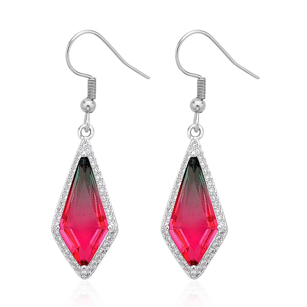 Fusion Multi Color Glass And Simulated Diamond Kite Earrings In Silvertone