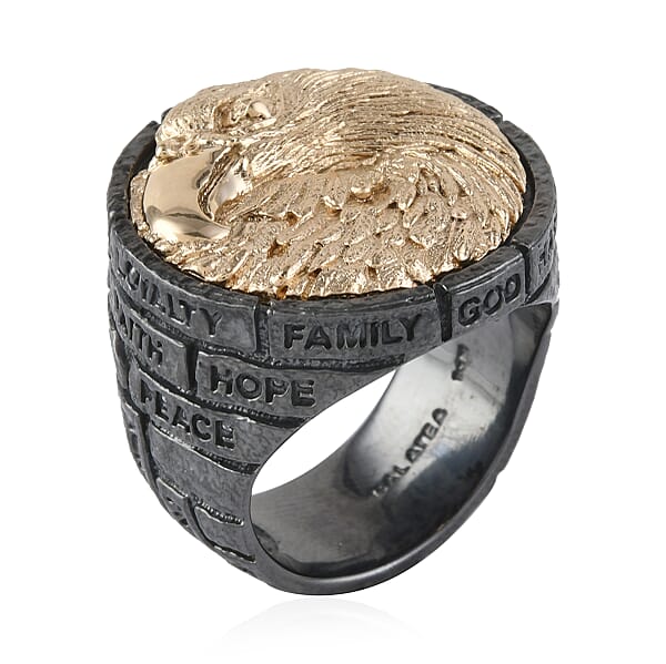 Galatea EI Capitan Collection 14K Yellow Gold And Black Rhodium Sterling Silver Bricks Of Life Ring 21 Grams