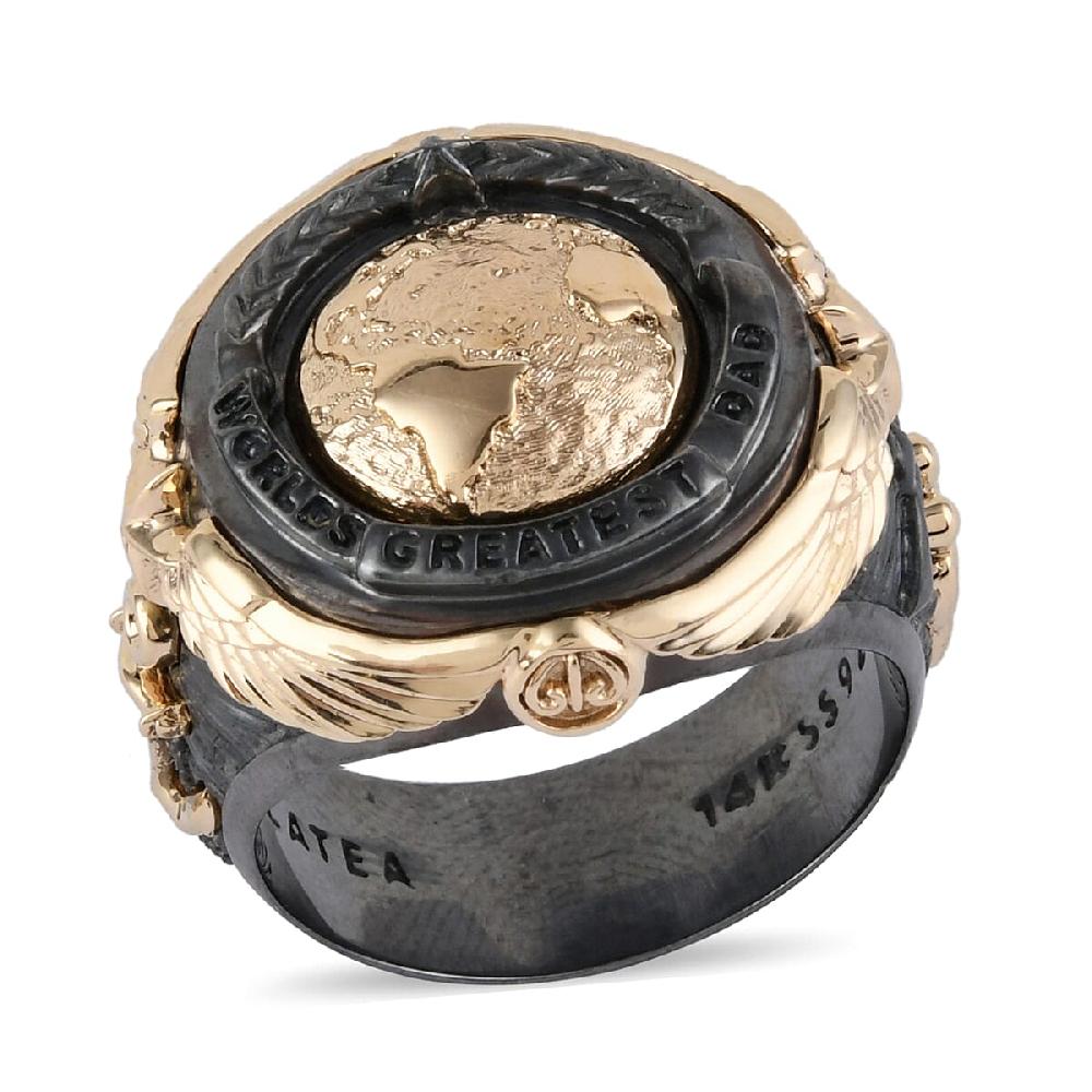Galatea EI Capitan Collection 14K Yellow Gold and Black Rhodium Sterling Silver World's Greatest Dad Ring 18.30 Grams