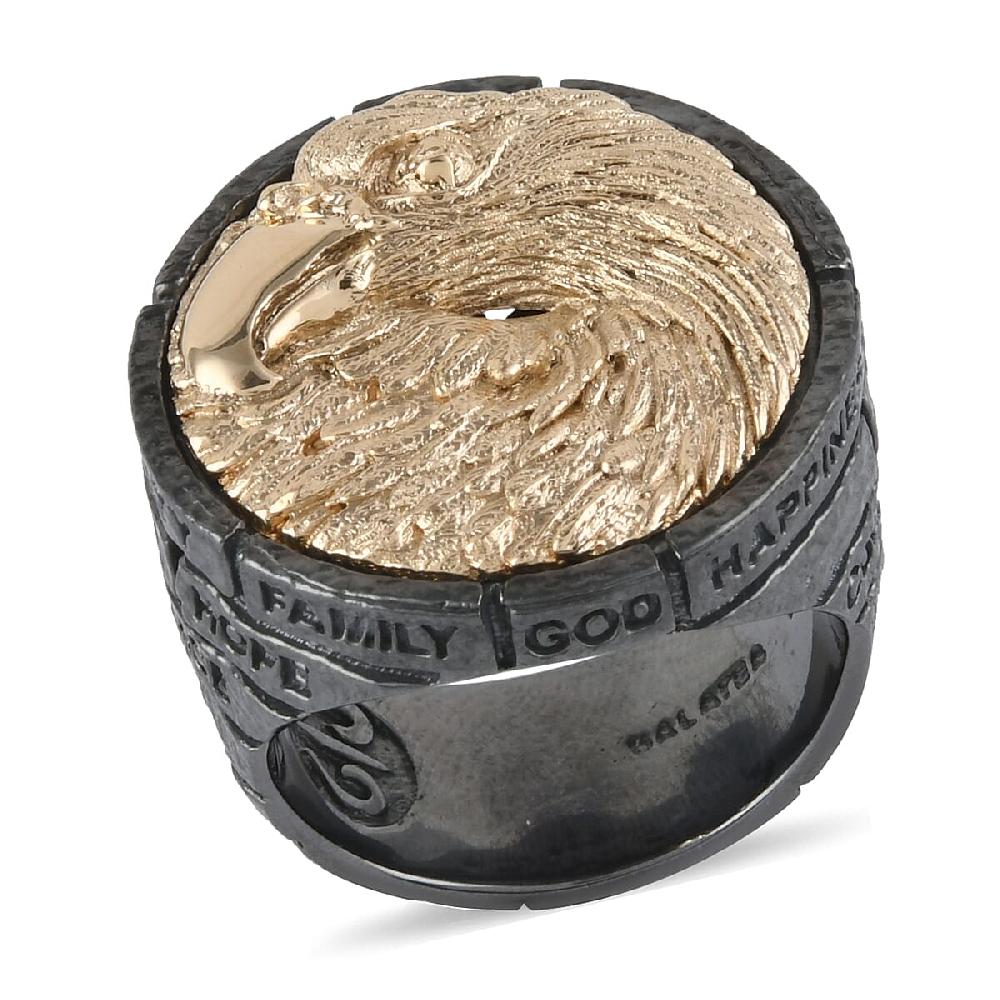 Galatea EI Capitan Collection 14K Yellow Gold and Black Rhodium Sterling Silver Bricks Of Life Ring 21 Grams
