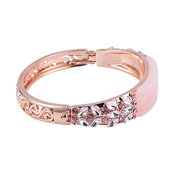 Galilea Rose Quartz 20.00 Ctw Pink Glass And Pink Austrian Crystal Bangle Bracelet In Rosetone (7.50 In)