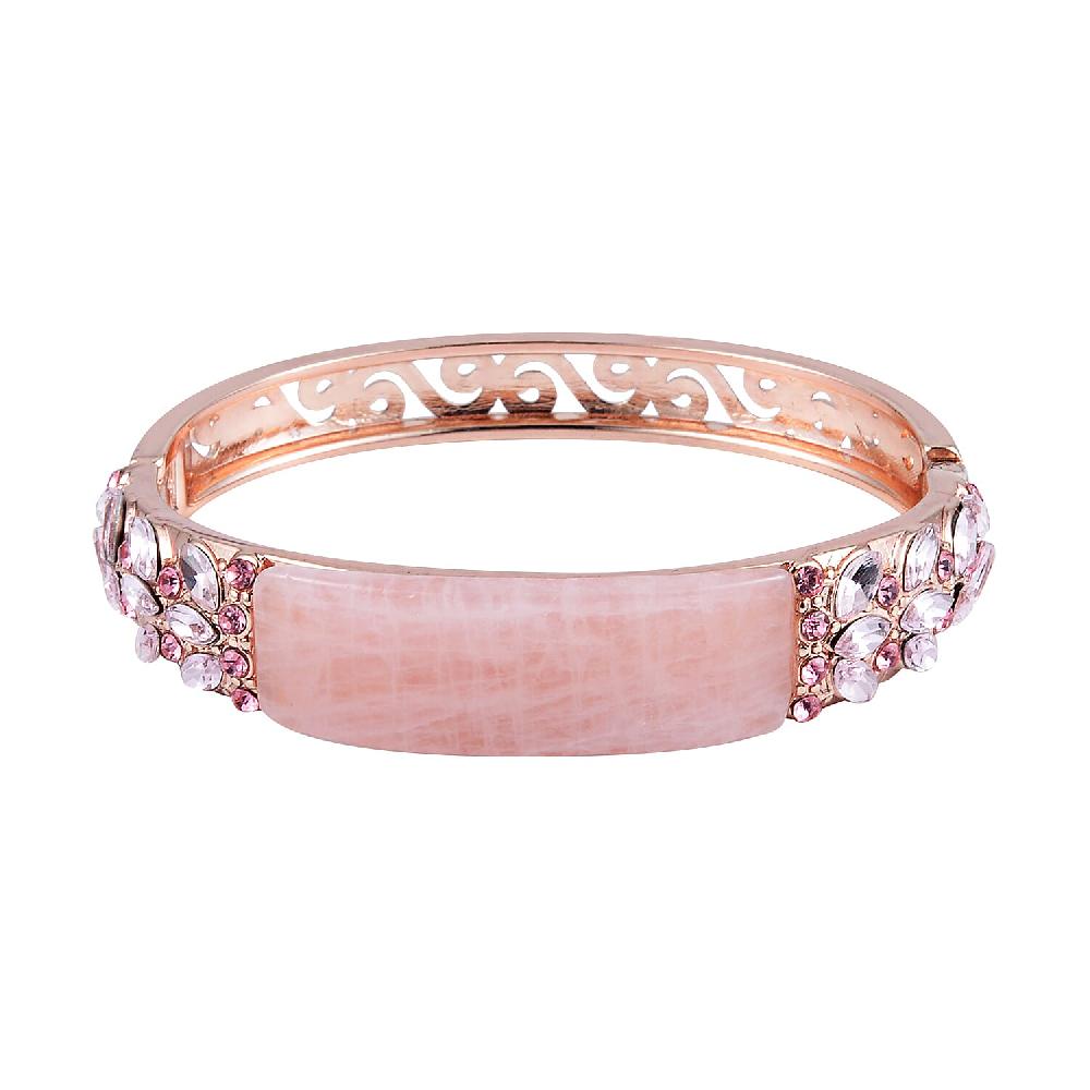 Galilea Rose Quartz 20.00 ctw Pink Glass and Pink Austrian Crystal Bangle Bracelet in Rosetone (7.50 In)