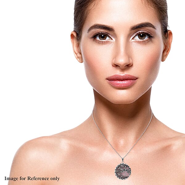 Galilea Rose Quartz 55.00 Ctw Dragonfly Pendant Necklace In Black Oxidized Stainless Steel 20 Inches
