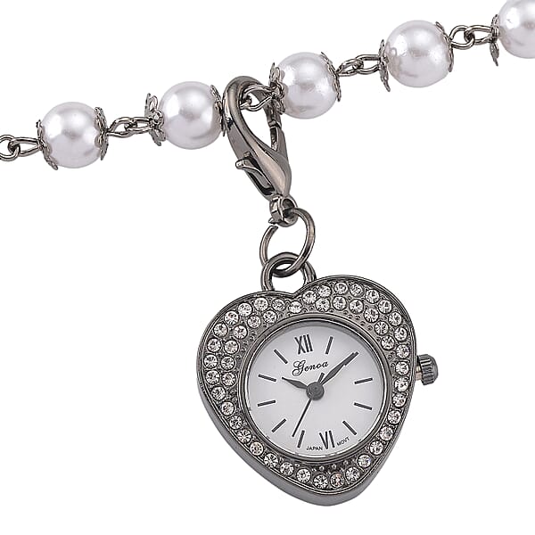 Genoa Austrian Crystal And Simulated Pearl Japanese Movement Pocket Watch With 4 Layer Chain (17 24 And 34 Inches)