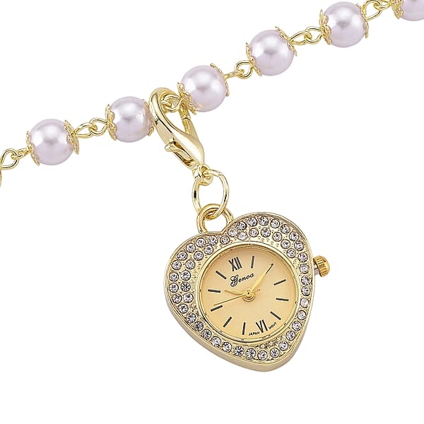 Genoa Austrian Crystal And Simulated Pearl Japanese Movement Pocket Watch With 4 Layer Chain (17 24 And 34 Inches)