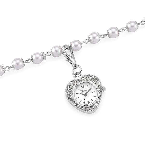 Genoa Austrian Crystal And Simulated Pearl Japanese Movement Pocket Watch With 4 Layer Chain (17 24 And 34 Inches)