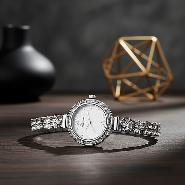 Genoa Austrian Crystal Japanese Movement MOP Dail Watch In Silvertone