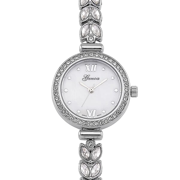 Genoa Austrian Crystal Japanese Movement MOP Dail Watch In Silvertone