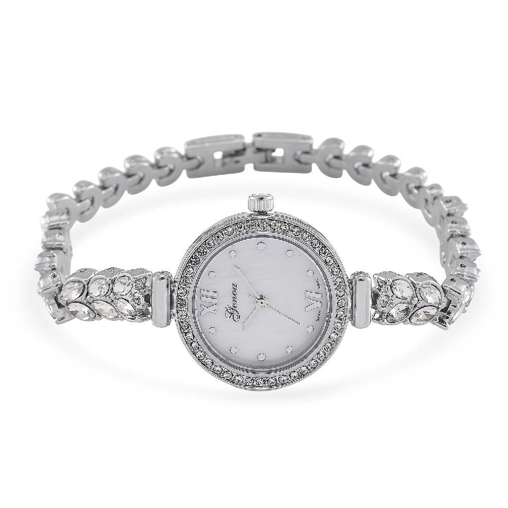 Genoa Austrian Crystal Japanese Movement MOP Dail Watch in Silvertone