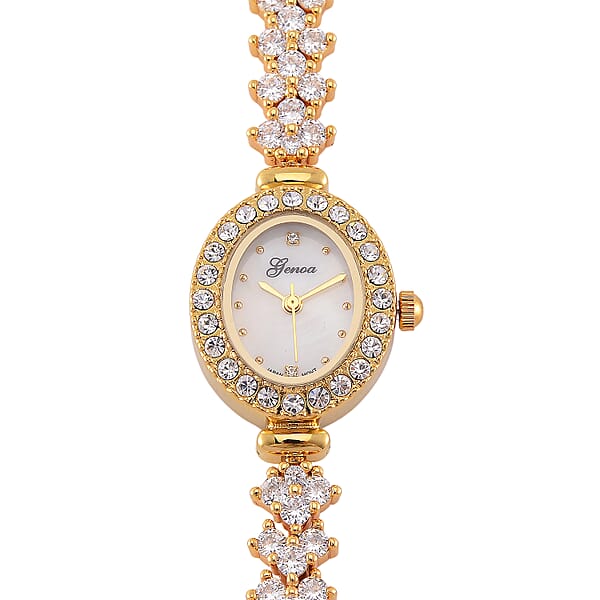 Genoa Austrian Crystal Japanese Movement Oval Dail Bracelet Watch In Goldtone