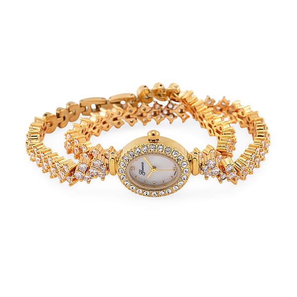 Genoa Austrian Crystal Japanese Movement Oval Dail Bracelet Watch In Goldtone