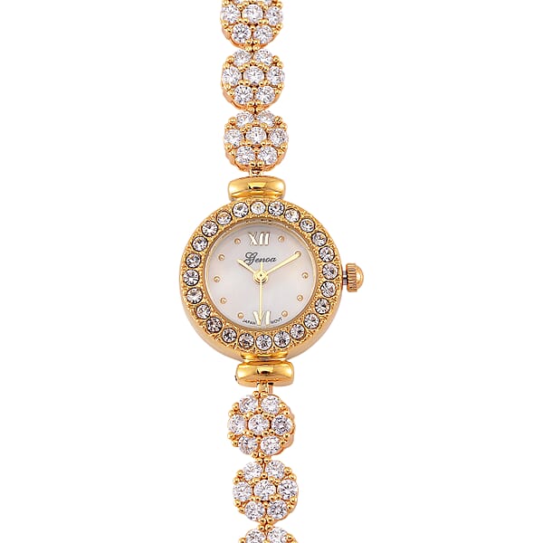 Genoa Austrian Crystal Japanese Movement Round Dail Bracelet Watch In Goldtone