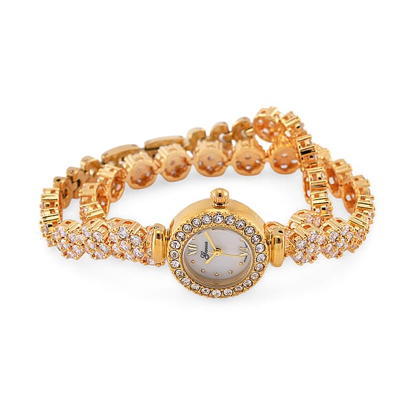 Genoa Austrian Crystal Japanese Movement Round Dail Bracelet Watch In Goldtone