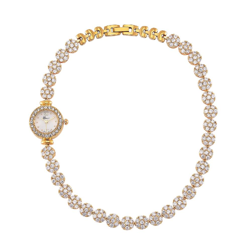 Genoa Austrian Crystal Japanese Movement Round Dail Bracelet Watch in Goldtone