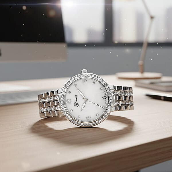 Genoa Austrian Crystal Japanese Movement Watch In Silvertone