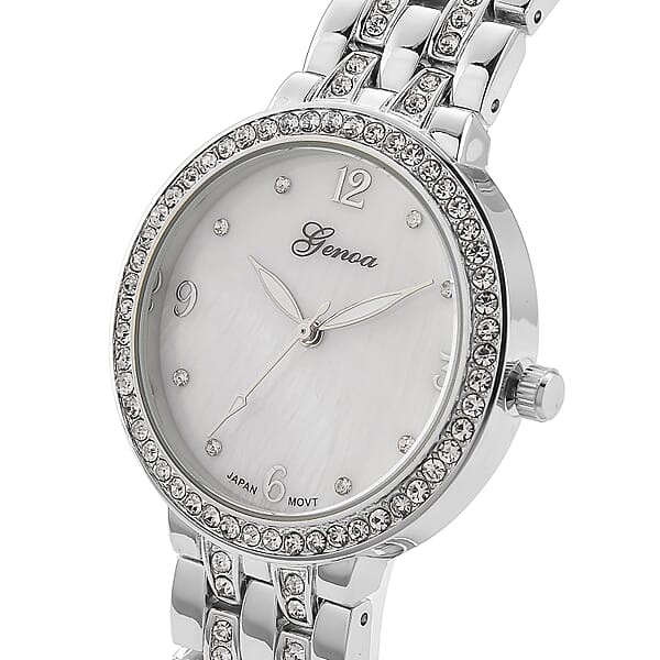 Genoa Austrian Crystal Japanese Movement Watch In Silvertone