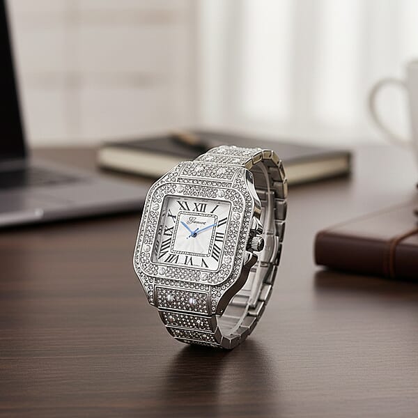 Genoa Austrian Crystal Japanese Movement Watch In Silvertone With Stainless Steel Butterfly Buckle
